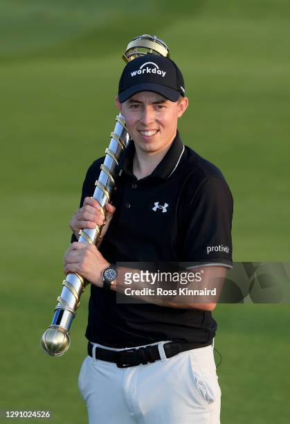 Matt Fitzpatrick of England with the Dubai Tour Championship trophy after the final round of the DP World Tour Championship at Jumeirah Golf Estates...
