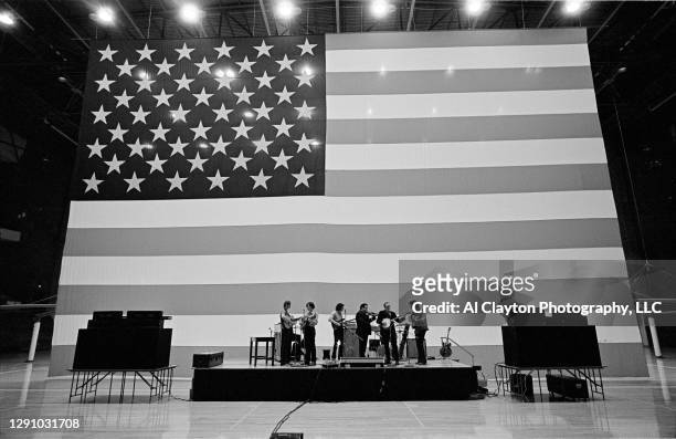 The Earl Scruggs Revue performing on stage during a sound check at Vanderbilt University, in Nashville, Tennessee on April 15th, 1971. Shot full...