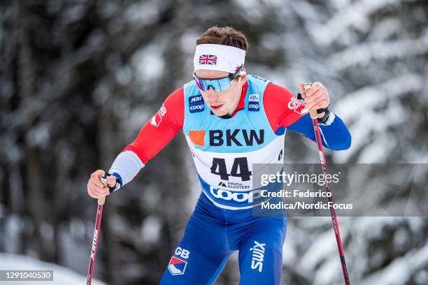 Andrew Musgrave of Great Britain competes during the Men's 15km F at the Coop FIS Cross-Country Stage World Cup at on December 13, 2020 in Davos,...