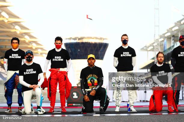 Alexander Albon of Thailand and Red Bull Racing, Nicholas Latifi of Canada and Williams, Lewis Hamilton of Great Britain and Mercedes GP and...