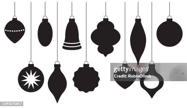 christmas ornament silhouettes - black and white christmas decorations stock illustrations