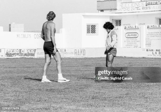 César Luis Menotti dedicates a part of his training with the Argentine team to Diego Armando Maradona alone, in preparation for the 1982 World Cup,...