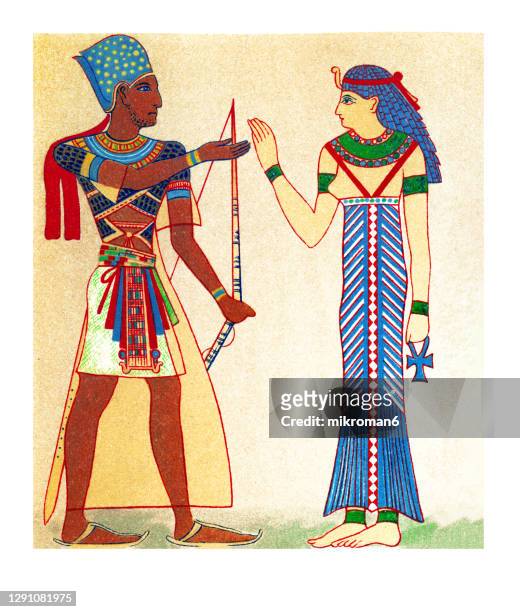 old illustration of egyptian king and queen - egyptian gods stock pictures, royalty-free photos & images