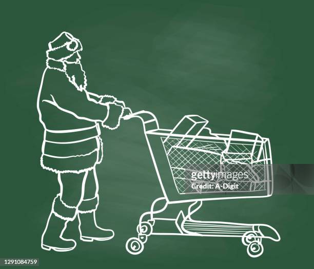 santa claus shopping cart - fur coat stock illustrations