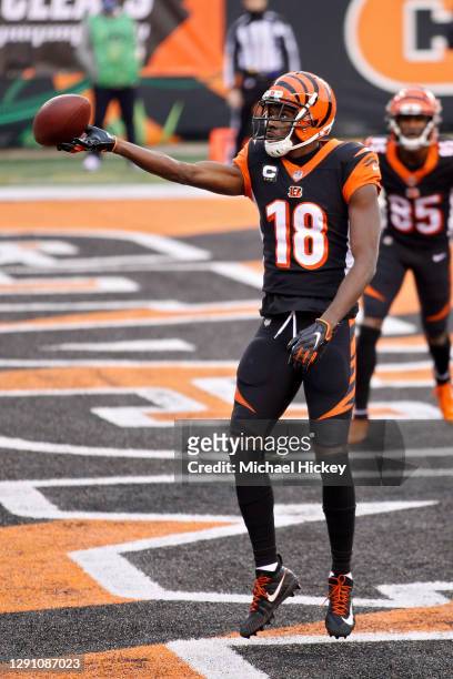 Green of the Cincinnati Bengals celebrates after scoring a touchdown in the second quarter against the Dallas Cowboys at Paul Brown Stadium on...