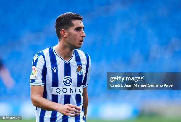 Roberto Lopez Alcaide of Real Sociedad reacts during the La Liga Santander match between Real Sociedad and SD Eibar at Estadio Anoeta on December 13,...