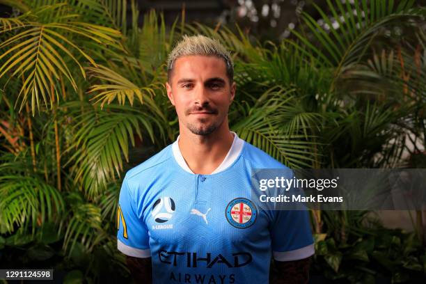 Jamie Maclaren of Melbourne City poses for a portrait during the Fox Sports A League season Launch at Darling Harbour on December 14, 2020 in Sydney,...