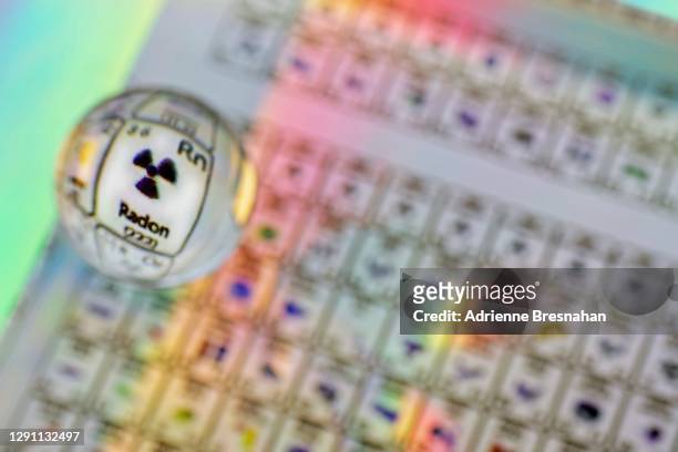 periodic table of the elements magnified through a marble - periodensystem der elemente stock-fotos und bilder