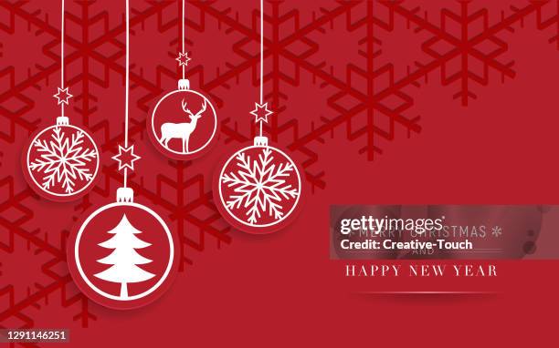 ilustraciones, imágenes clip art, dibujos animados e iconos de stock de tarjeta de celebración roja del feliz año nuevo - christmas vector