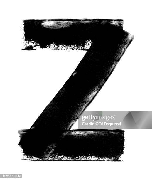 big letter z - abstract shape painted by hand and paint roller on white paper background - art with unique natural imperfections - dots spots lines uneven smudges abrasions transparences and uneven edges stock illustration in grayscale - letter z stock illustrations