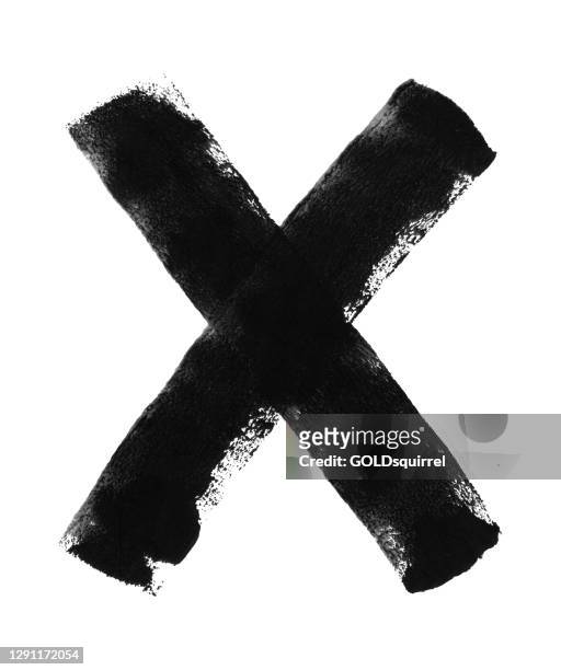 quickly and carelessly painted two crossing lines forming the x sign - check mark - vector illustration with hand painted capital letter on white paper background - simple original design with visible dirties and bad paint dilution - vector file - xes stock illustrations