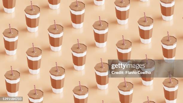 chocolate milkshake low poly pattern background - drinking straw stock illustrations stock pictures, royalty-free photos & images