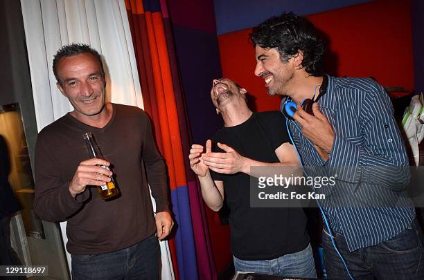Presenters/comedians Pascal Sellem, Cartman and Miko attend the Miko and Cartman - 'Lucky Star DJ Set Party' at Hotel Murano on May 12, 2011 in...