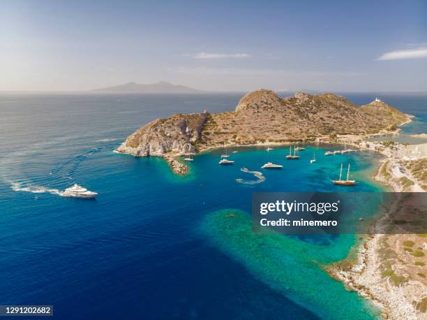 aerial view of knidos bay in datca - aegean turkey stock pictures, royalty-free photos & images
