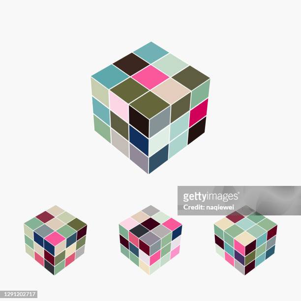 3d bunte würfel struktur symbol - rubiks cube stock-grafiken, -clipart, -cartoons und -symbole