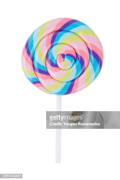 colourful candy on a stick isolated on white background - lecca lecca foto e immagini stock
