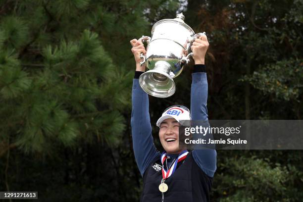 Lim Kim of Korea celebrates with the trophy after winning the 75th U.S. Women's Open Championship at Champions Golf Club Cypress Creek Course on...