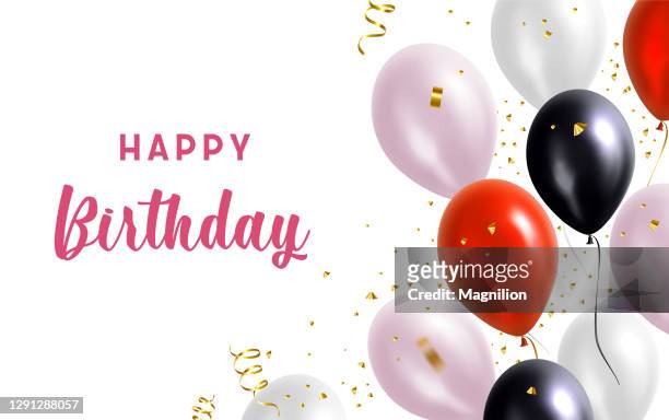 happy birthday balloons background - black white red stock illustrations