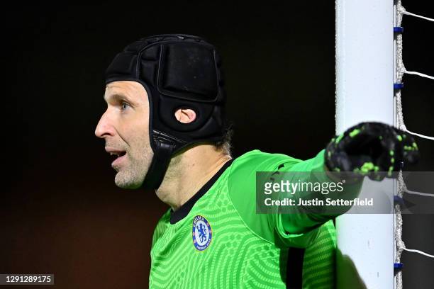 Petr Cech of Chelsea in action during the Premier League 2 match between Chelsea and Tottenham Hotspur at Kingsmeadow on December 14, 2020 in...