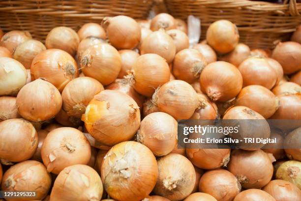 lot of onion on the market - cipolla foto e immagini stock