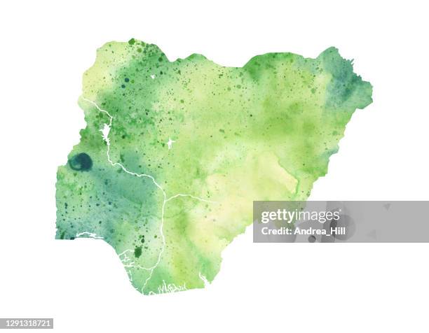 green painted map of nigeria watercolor raster illustration - nigeria stock illustrations