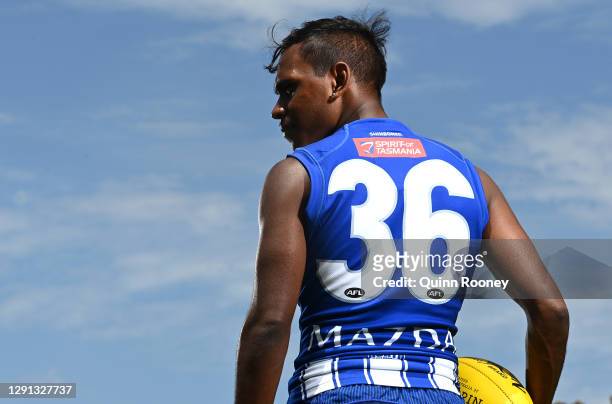 Phoenix Spicer of the Kangaroos poses during a North Melbourne Kangaroos AFL training and media session at Arden Street Ground on December 15, 2020...