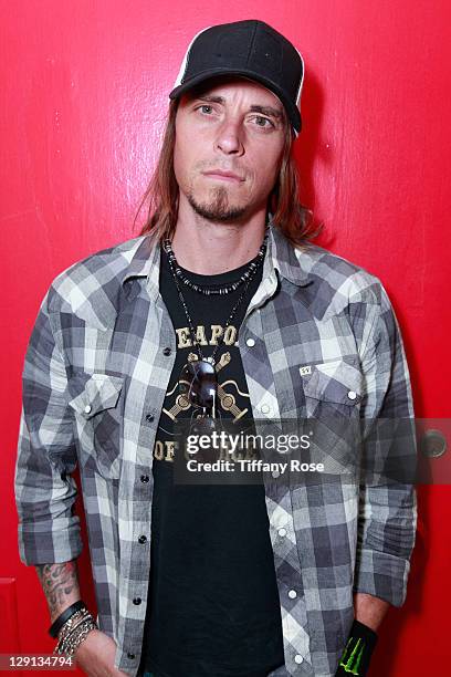 Paul Phillips of Puddle of Mudd attends the JVC Mobile Entertainment's Turn Me On Press Junket at American Rebel PR on April 6, 2011 in Los Angeles,...