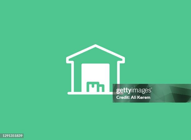 warehouse line icon - white empty warehouse stock illustrations