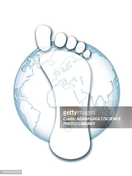 earth with carbon footprint, illustration - carbon footprint reduction stock illustrations
