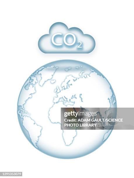 earth in the shadow of a carbon cloud, illustration - greenhouse emissions stock illustrations