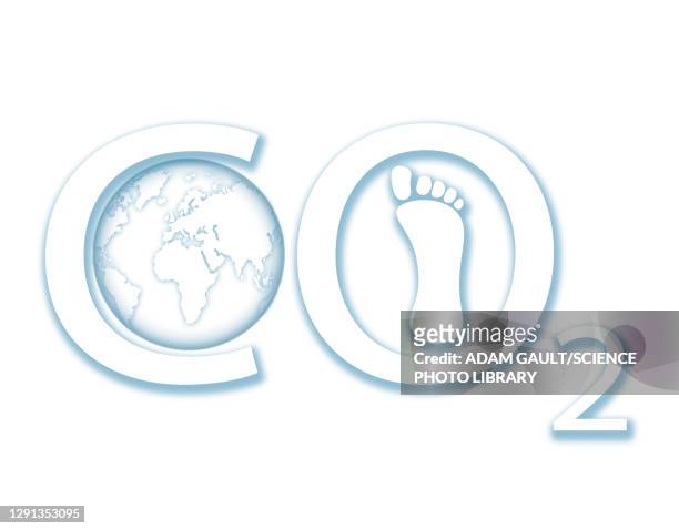 carbon dioxide with earth and footprint, illustration - carbon footprint reduction stock illustrations