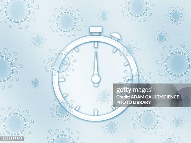 stockillustraties, clipart, cartoons en iconen met stopwatch with covid-19 viruses, illustration - biohazardous substance