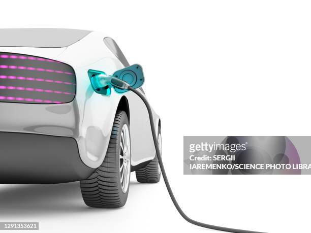 electric car charging, illustration - technology stock illustrations