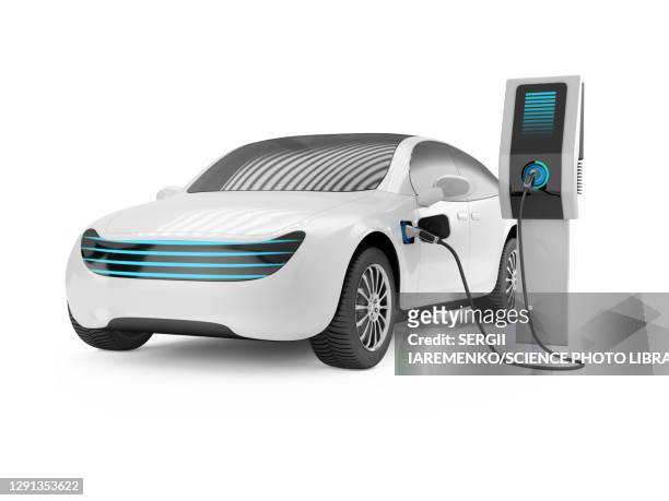 electric car charging, illustration - cut out stock illustrations