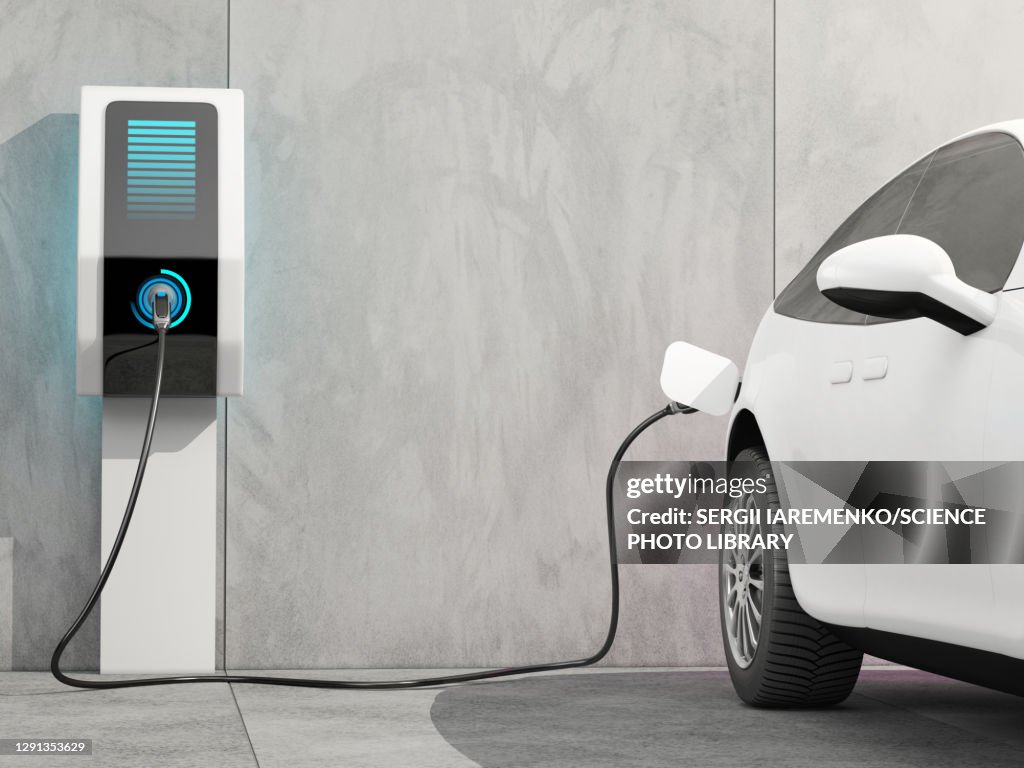 Electric car charging, illustration