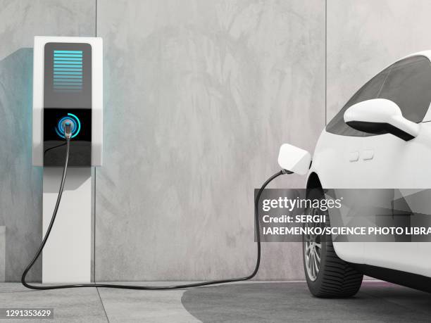 bildbanksillustrationer, clip art samt tecknat material och ikoner med electric car charging, illustration - electric cars