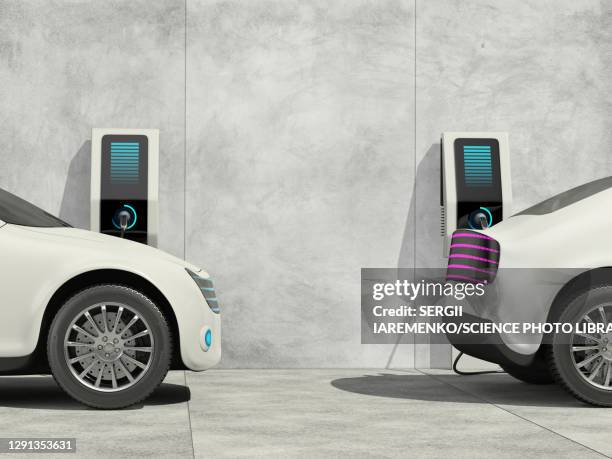 electric car charging, illustration - hybrid vehicle stock illustrations