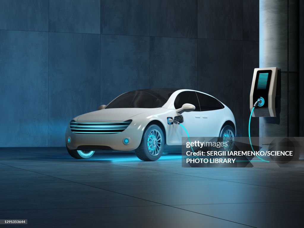 Electric car charging, illustration