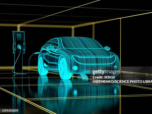 electric car charging, illustration - prototype stock illustrations