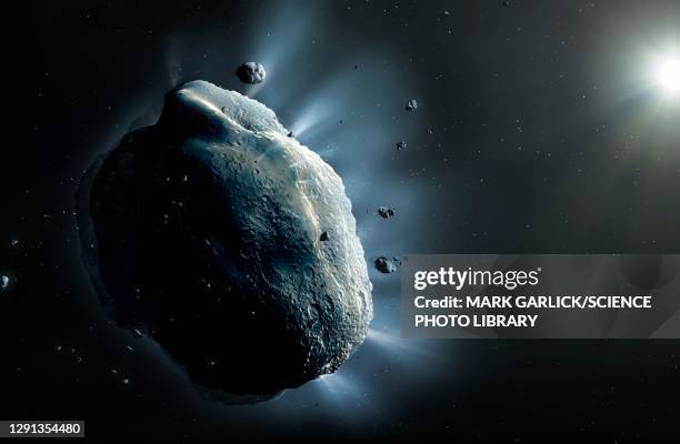 artwork of asteroid phaethon - asteroid stock illustrations