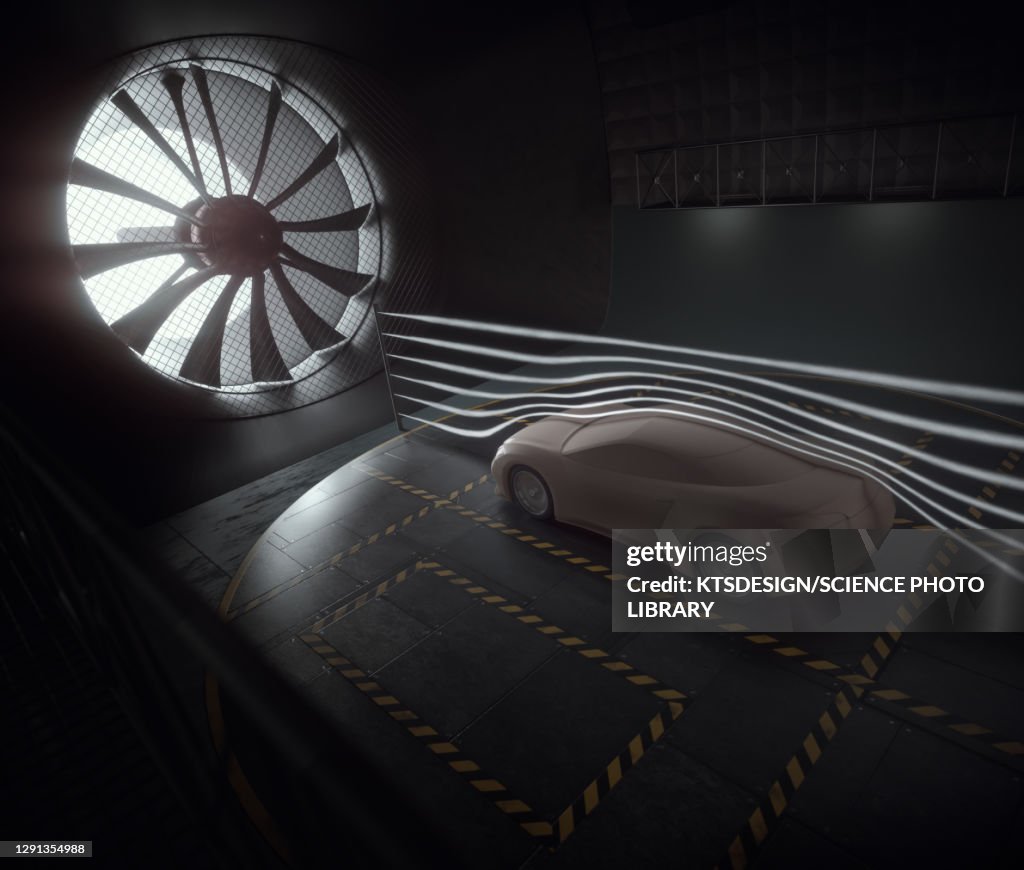Car in wind tunnel, illustration