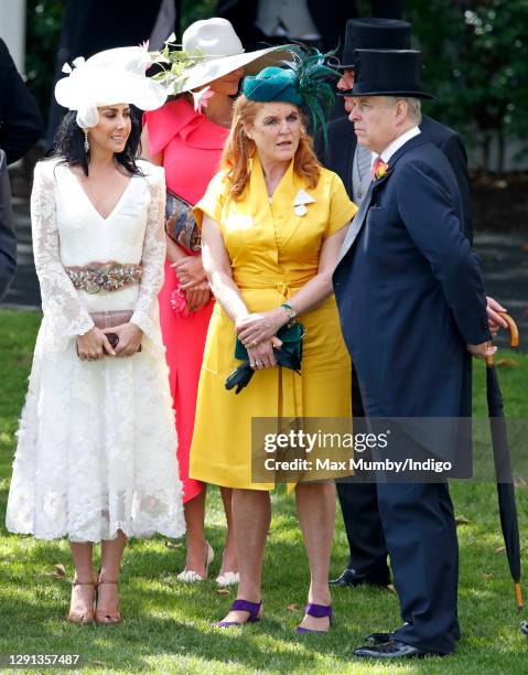 Maria Laura Salinas, Sarah Ferguson, Duchess of York and Prince Andrew, Duke of York attend day four of Royal Ascot at Ascot Racecourse on June 21,...