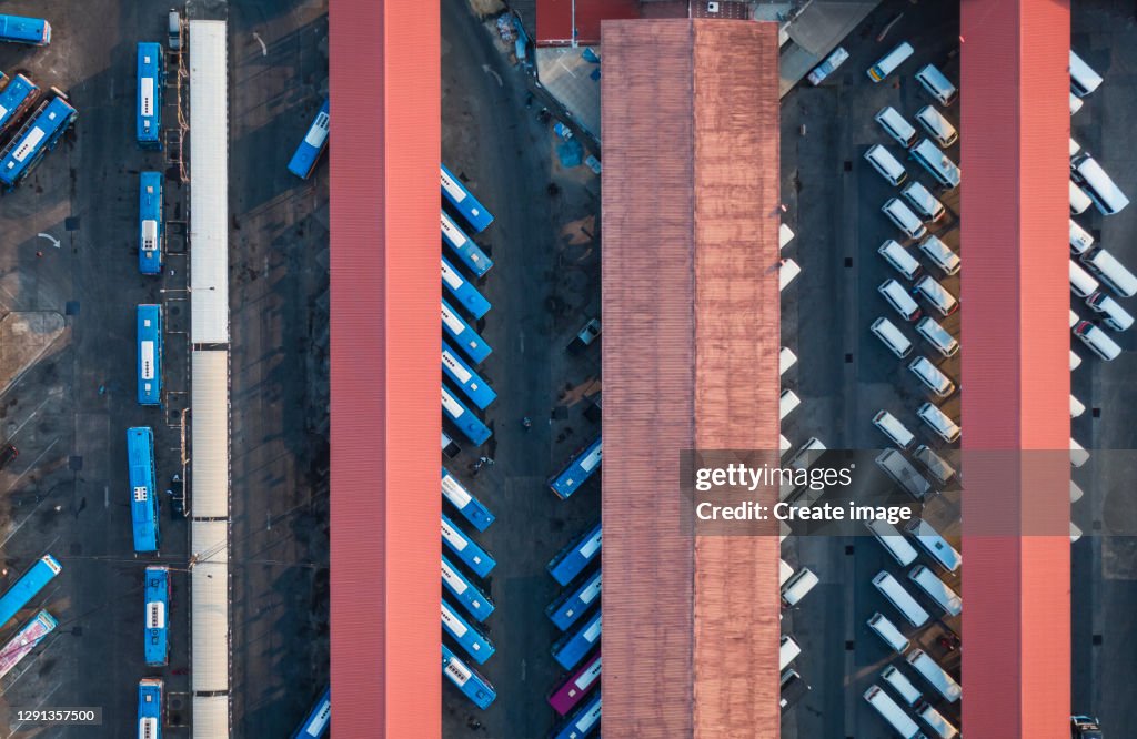 Terminal Top View Aerial Top View Bus Terminal For Transportation High-Res Stock Photo ...