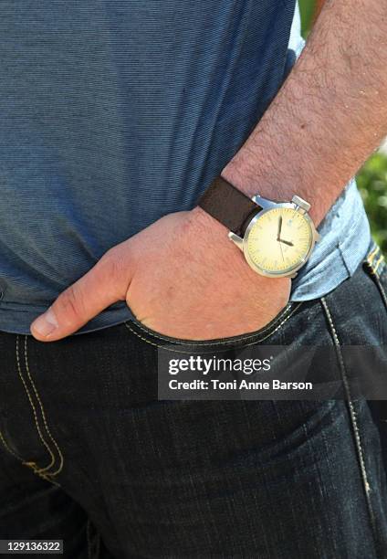 Wristwatch worn by Stanley Weber, attending the 'Borgia' photocall during MIPTV 2011 at Hotel Majestic on April 5, 2011 in Cannes, France.