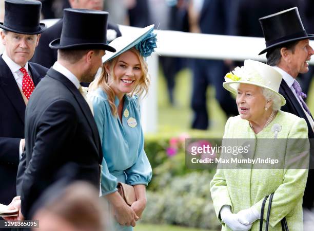 Peter Phillips, Autumn Phillips and Queen Elizabeth II attend day five of Royal Ascot at Ascot Racecourse on June 22, 2019 in Ascot, England.