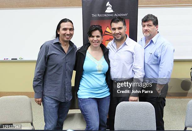 Ed Agudelo, Angie Martinez, Albert Ramirez and Trevor Fletcher attend GRAMMY Career Day sponsored by the GRAMMY Foundation at Frost School of Music...