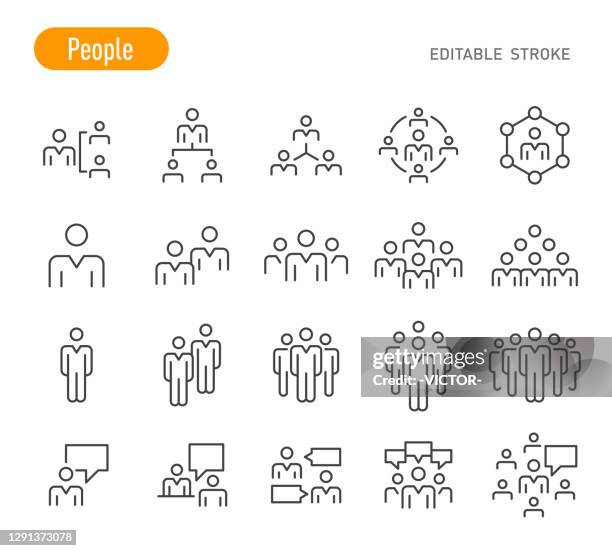 people icons - line series - editable stroke - crowd icon stock illustrations