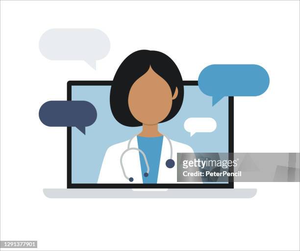 doctor on laptop computer screen. telemedicine. medical consultation. vector stock illustration - physical therapist stock illustrations