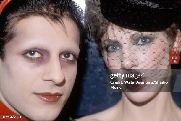 Angie Bowie backstage at the BBC TV show 'The Old Grey Whistle Test' with Mick Karn, bass player from the band Japan, London, 8th December 1982.