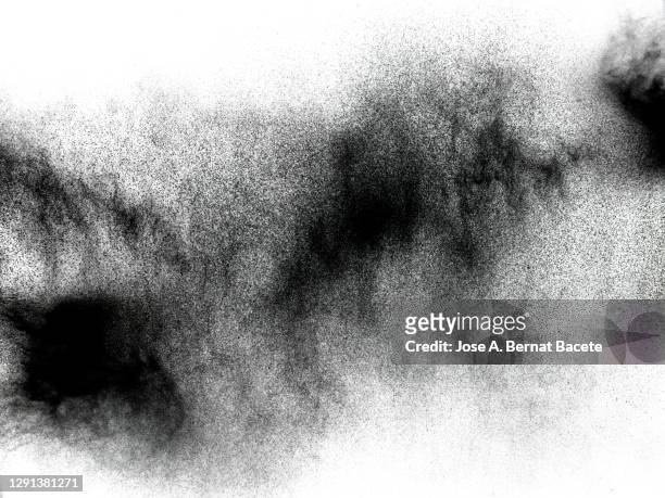 full frame of the textures formed  by the water jets to pressure with drops floating in the air on a white background - spray paint stock pictures, royalty-free photos & images